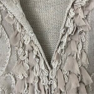 Chico’s Fringe/Ruffle Taupe Cardigan - Small